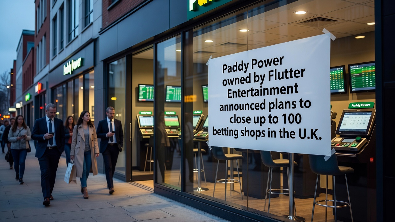 Interior view of a modern betting shop with betting terminals and staff